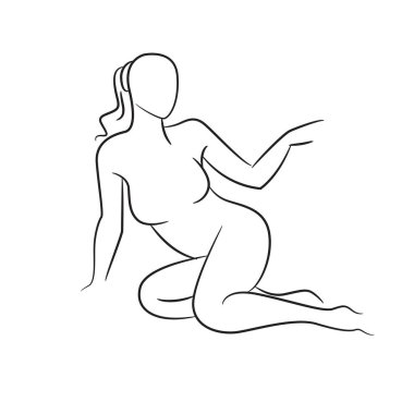 El çizimi eskiz çizimi, kadın vücudu, beyaz arka planda manken.