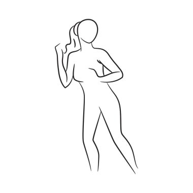 El çizimi eskiz çizimi, kadın vücudu, beyaz arka planda manken.