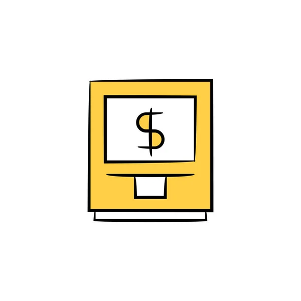 Atm Máquina Dinheiro Ícone Vetor Ilustração Amarelo Tema — Vetor de Stock