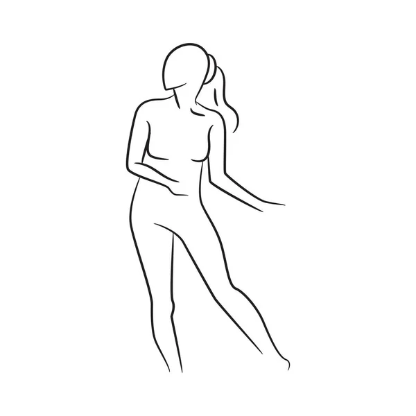 Dibujado Mano Línea Dibujo Belleza Mujer Cuerpo Modelo Moda Sobre — Vector de stock