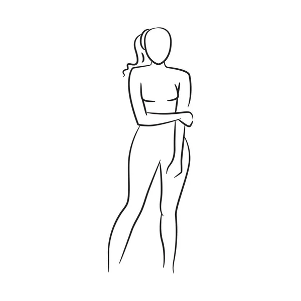 Dibujado Mano Línea Dibujo Belleza Mujer Cuerpo Modelo Moda Sobre — Vector de stock