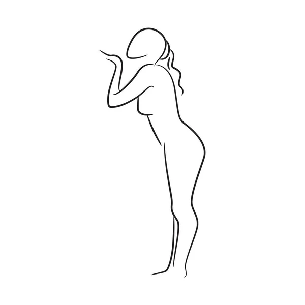 Рука Намальована Ескізна Лінія Краси Жіноче Тіло Модель Моди Білому — стоковий вектор