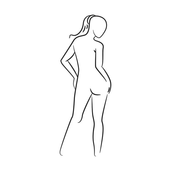 Ručně Kreslený Náčrt Linie Krása Žena Tělo Módní Model Bílém — Stockový vektor