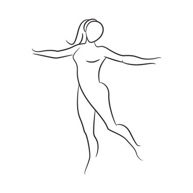 El çizimi eskiz çizimi, kadın vücudu, beyaz arka planda manken.