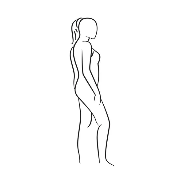 Hand Drawn Sketch Line Beauty Woman Body Fashion Model White — Stock Vector