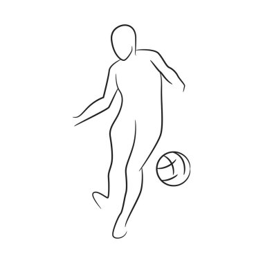 Beyaz arkaplanda el çizimi futbolcu ve futbolcu vektör çizimi