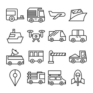 araç ve ulaşım çizgisi vektör kümesi