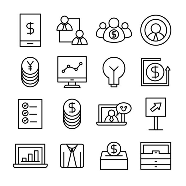 finance and business line icons vector set