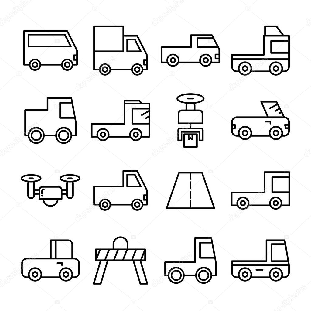 car and transportation line icons vector set