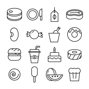 yiyecek ve tatlı simgeleri çizgi vektörü