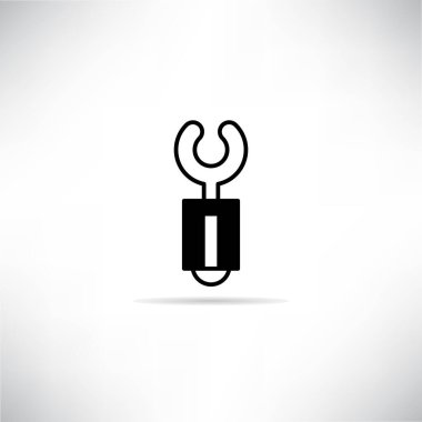 Gri arkaplan vektör çiziminde gölgesi olan ingiliz anahtarı simgesi