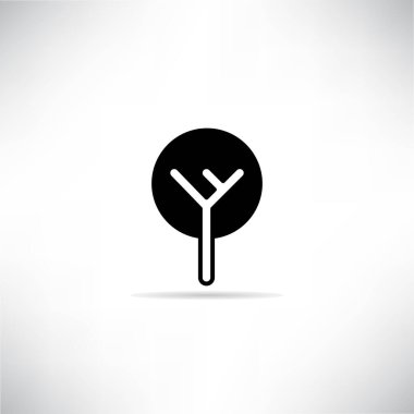 Gri arkaplan vektöründe gölgesi olan ağaç simgesi