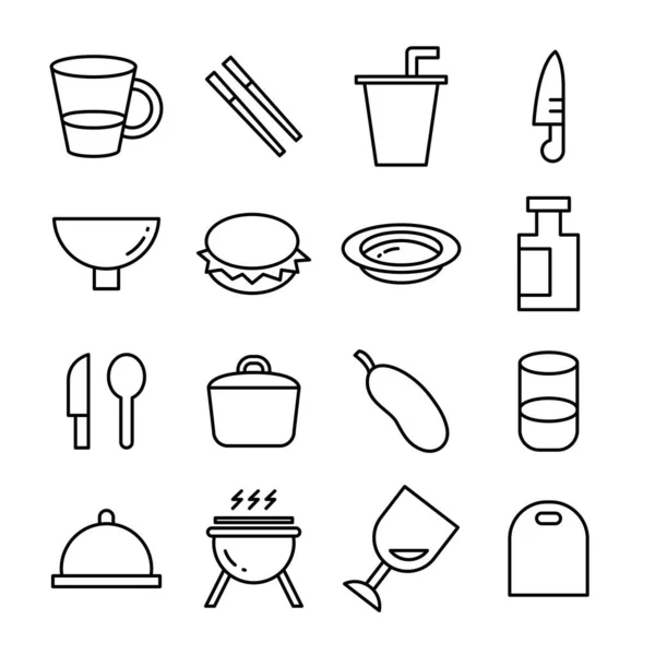 Comida Postres Iconos Línea Vector — Vector de stock