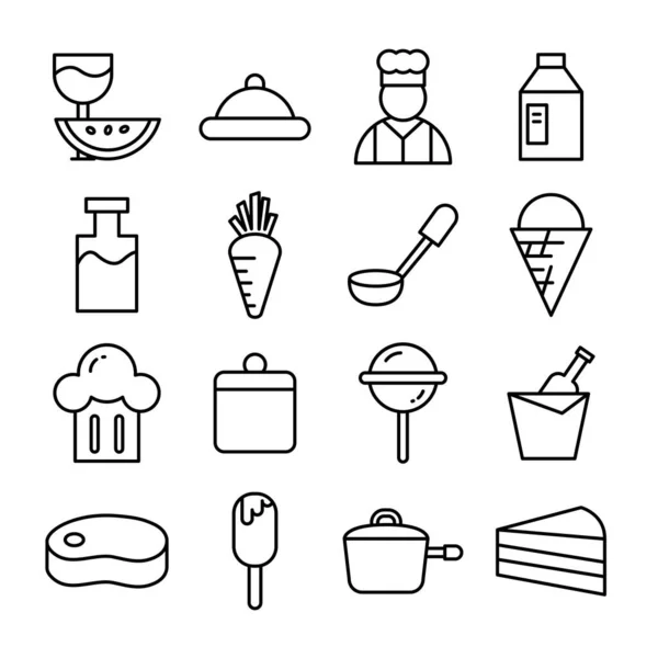 Comida Postres Iconos Línea Vector — Vector de stock