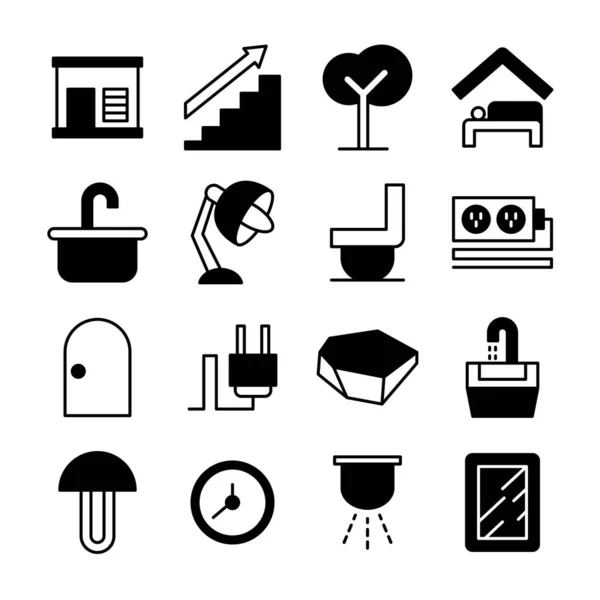 Furniture Home Appliance Construction Icons Line Set — Stock Vector