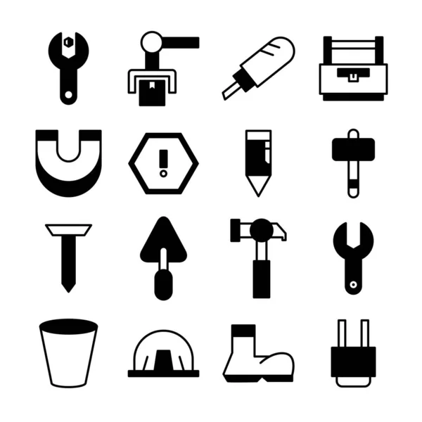 Bouwgereedschap Uitrusting Pictogrammen Ingesteld — Stockvector