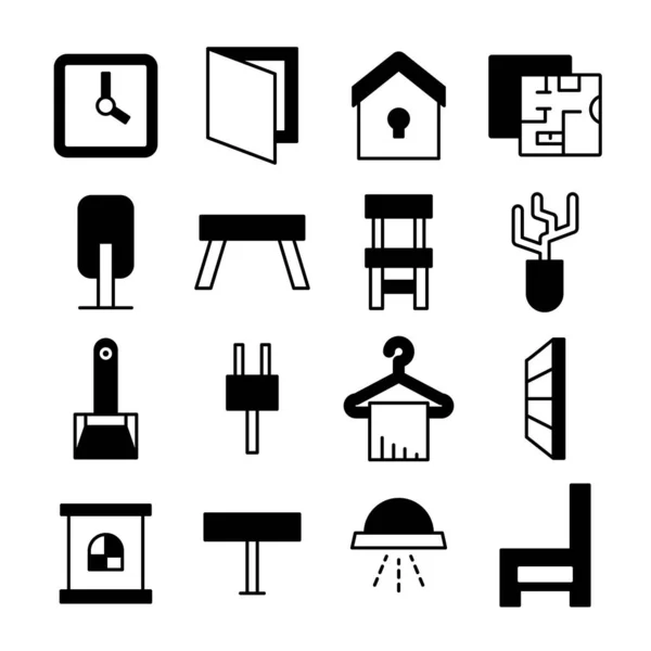 Reihe Von Möbeln Haushaltsgeräten Und Bausymbolen — Stockvektor