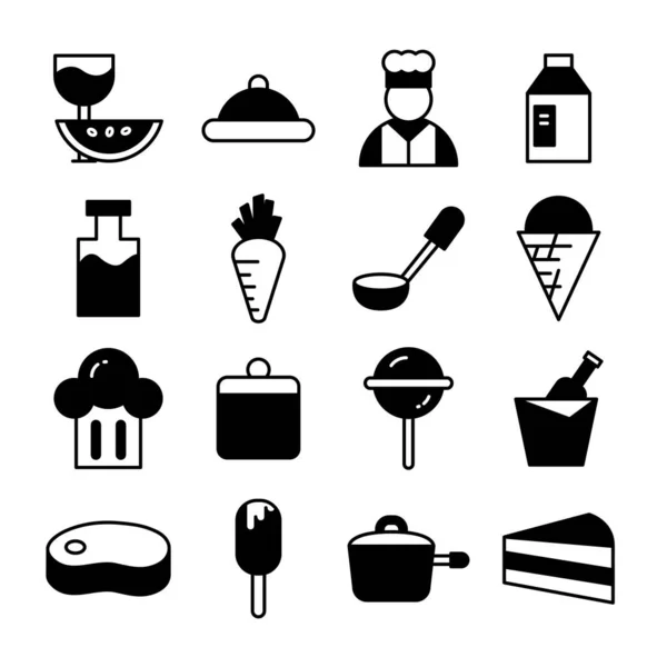 Aliments Appareils Cuisine Icônes Ensemble — Image vectorielle