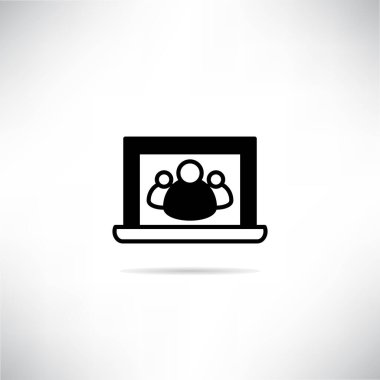 insanlar çevrimiçi konferans simgesi için dizüstü bilgisayarda grup oluşturuyorlar