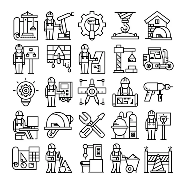 Engineering Automation Technology Tool Icons Set Line Design — Stock Vector