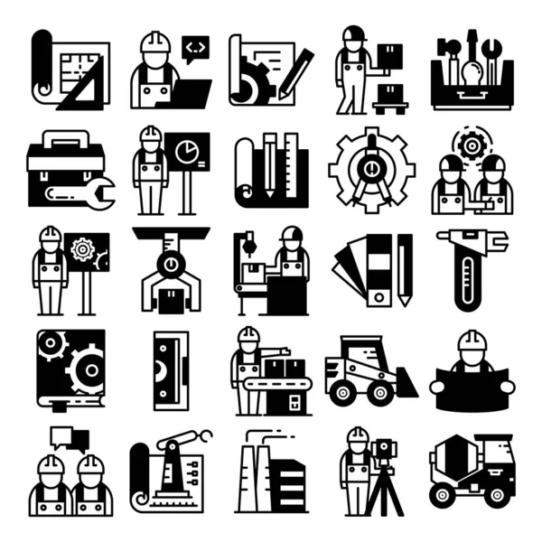 Conjunto Iconos Ingeniería Tecnología Automatización Herramientas — Vector de stock