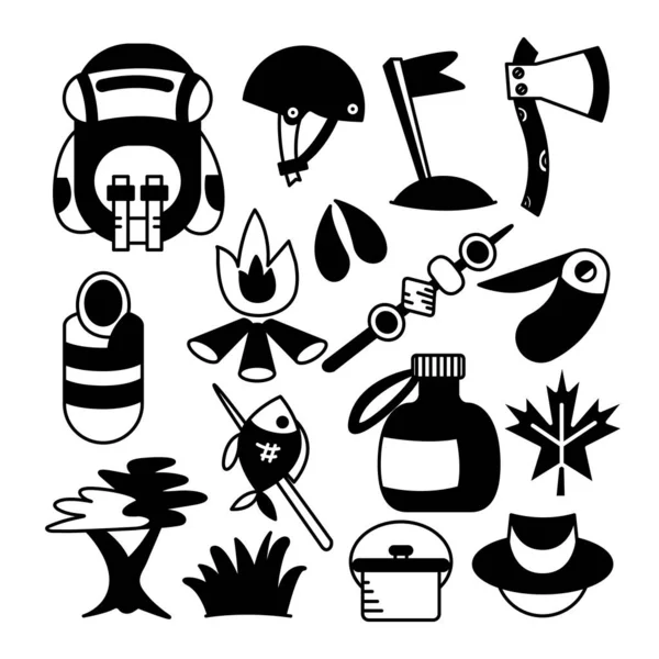 Camping Hiking Equipment Icons — Stock Vector