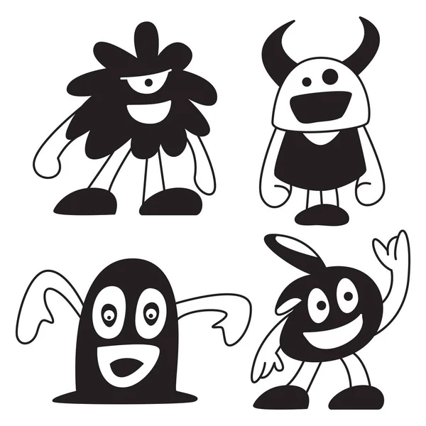 Αστεία Και Doodle Χαρακτήρες Τέρας — Διανυσματικό Αρχείο