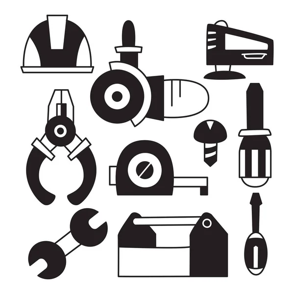 Engineering Construction Tool Icons Hand Drawn Doodle — Stock Vector
