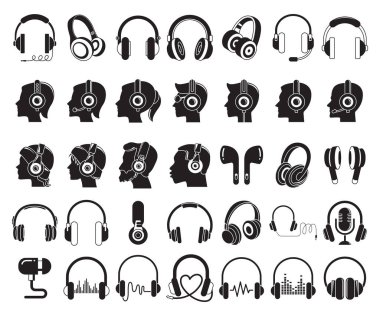 kulaklık ve dinleme müzik simgeleri ayarlandı