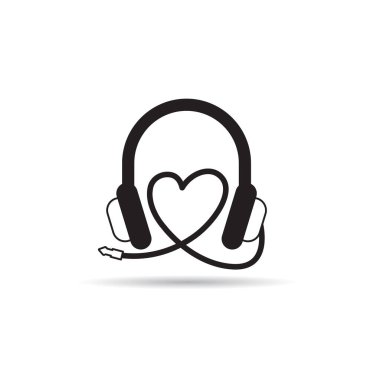 Beyaz arkaplanda kalp teli ikon vektörü olan kulaklık