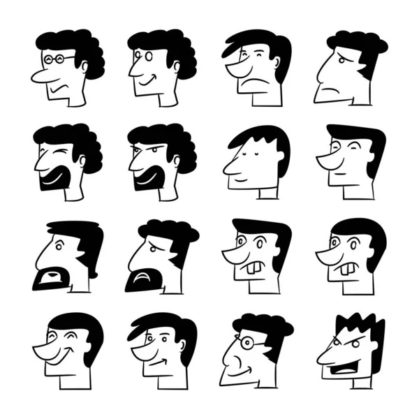 Pessoas Avatar Masculino Rosto Retrato Ícones Conjunto — Vetor de Stock