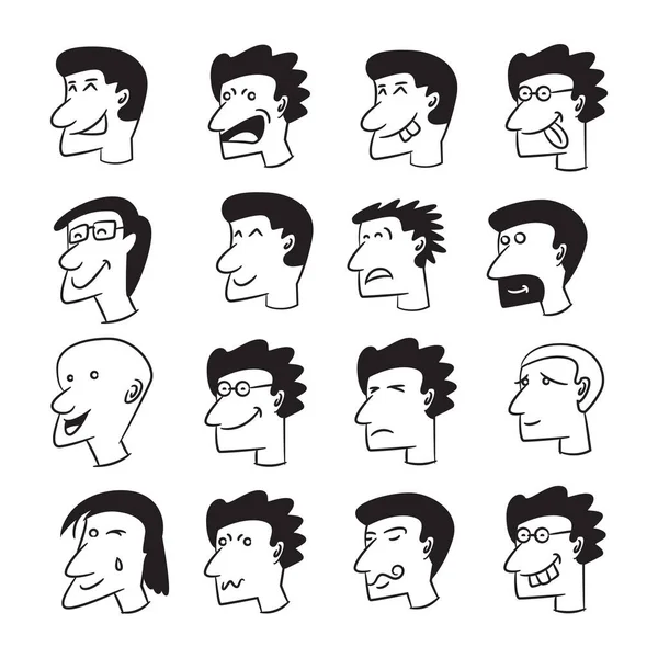 Personnes Face Avatars Comiques Ensemble Vectoriel — Image vectorielle