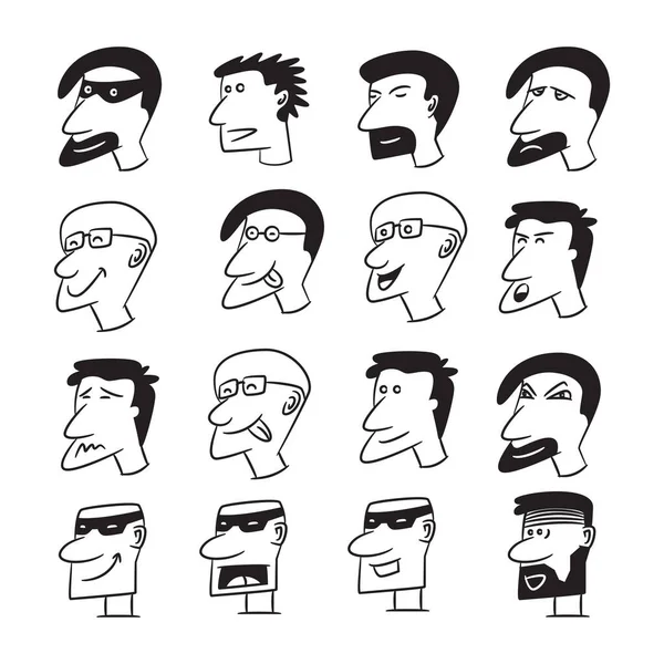 Menschen Gesicht Comic Avatare Vektor Set — Stockvektor
