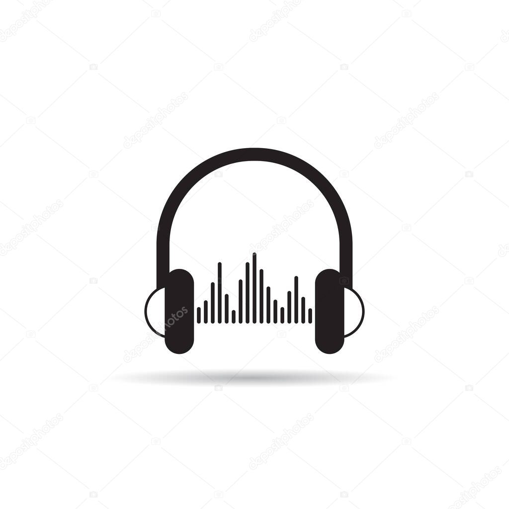 headphone with audio wave signal icon vector on white background