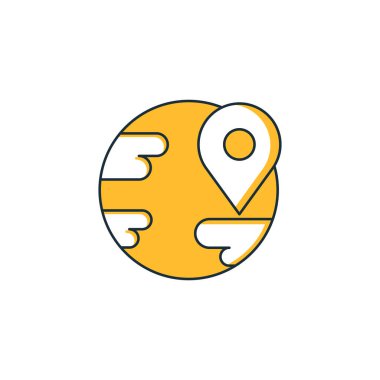 dünya ve iğne simgesi sarı tema tasarımı