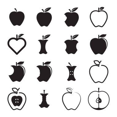 elma ve ısırık, elma simgeleri vektör illüstrasyonunun yarısı