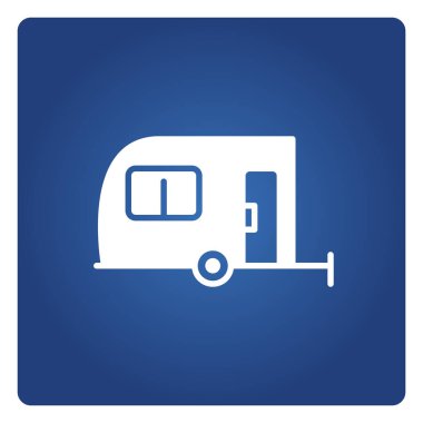 Mavi arkaplanda karavan, karavan simgesi 