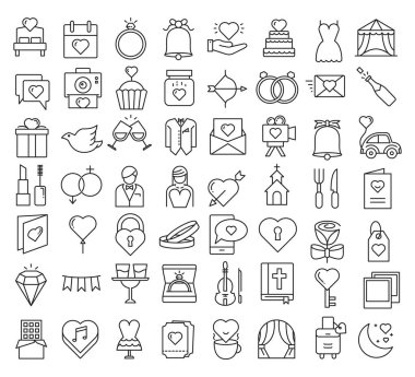 Düğün organizatörü ve düğün töreni simgeleri ayarlandı