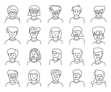 İnsanlar portre yüz Avatar simge vektörü kümesi