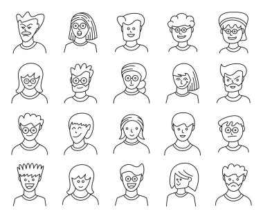 İnsanlar portre yüz Avatar simge vektörü kümesi