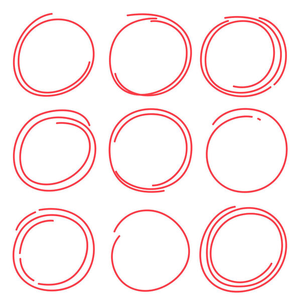 red hand drawn circle markers, highlighter vector