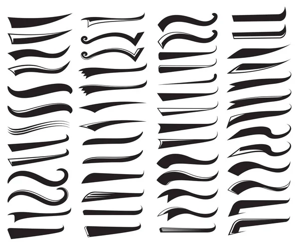 Zwarte Typografische Swash Swooshes Staarten Tekst Staarten Vector Set — Stockvector