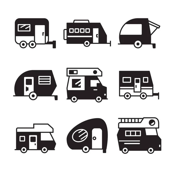 Recreational Vehicle Camper Car Icons — Stock Vector