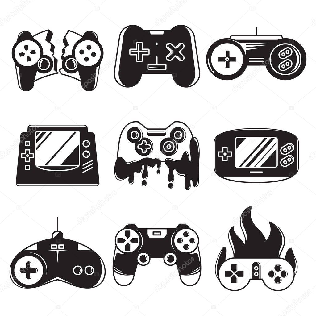 gamepad and joy stick icons vector set