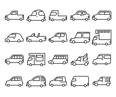 araba ve araç çizgisi simgeleri vektör illüstrasyonunu ayarlayın