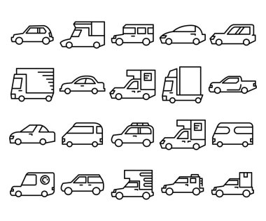 araba ve araç çizgisi simgeleri vektör illüstrasyonunu ayarlayın