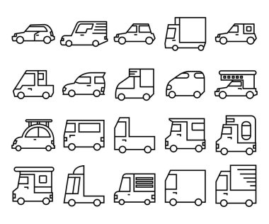 araba ve araç çizgisi simgeleri vektör illüstrasyonunu ayarlayın