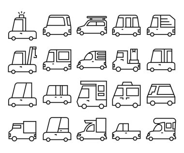 araba ve araç çizgisi simgeleri vektör illüstrasyonunu ayarlayın