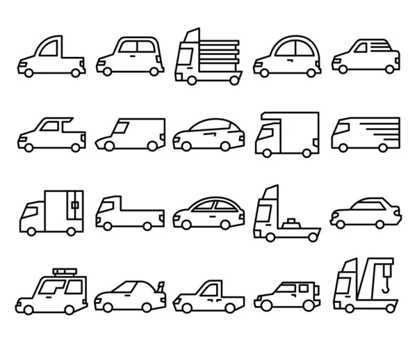 Auto Voertuig Lijn Pictogrammen Set Vector Illustratie — Stockvector