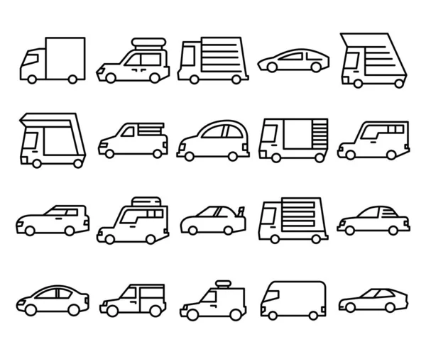 Araba Araç Çizgisi Simgeleri Vektör Illüstrasyonunu Ayarlayın — Stok Vektör